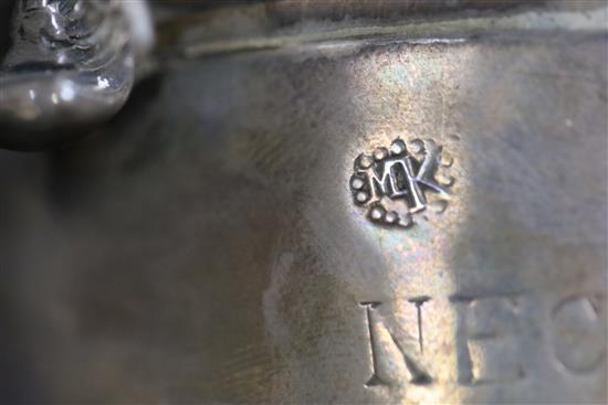 A large 19th century 17th century style two handled silver porringer 17.5 oz.